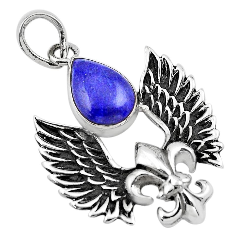 5.38cts feather charm natural blue lapis lazuli 925 silver pendant p86363