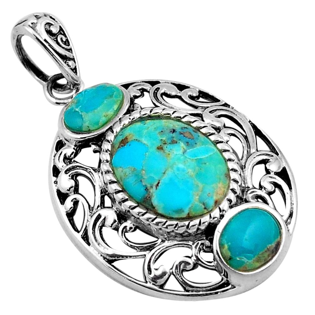 6.18cts fine blue turquoise 925 sterling silver pendant jewelry c4812
