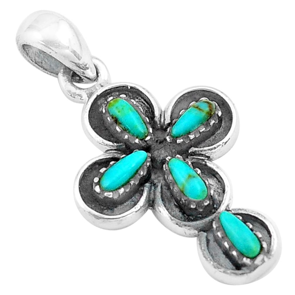 2.60cts green arizona mohave turquoise 925 silver holy cross pendant c4397
