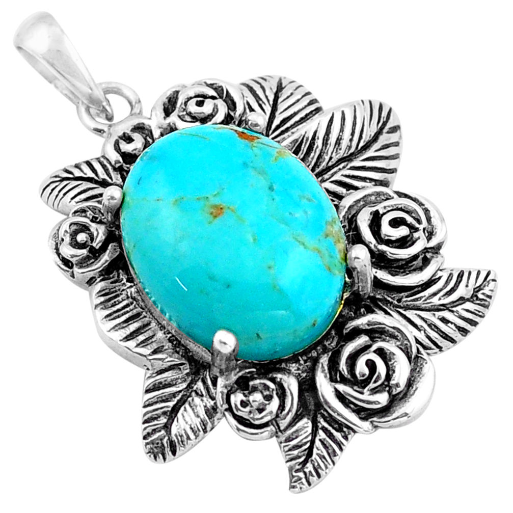 10.04cts green arizona mohave turquoise 925 sterling silver flower pendant c4810