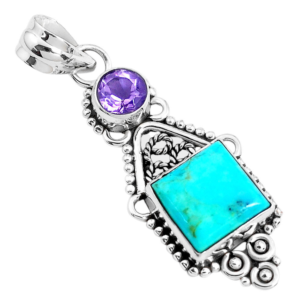 6.36cts green arizona mohave turquoise amethyst 925 silver pendant p39349