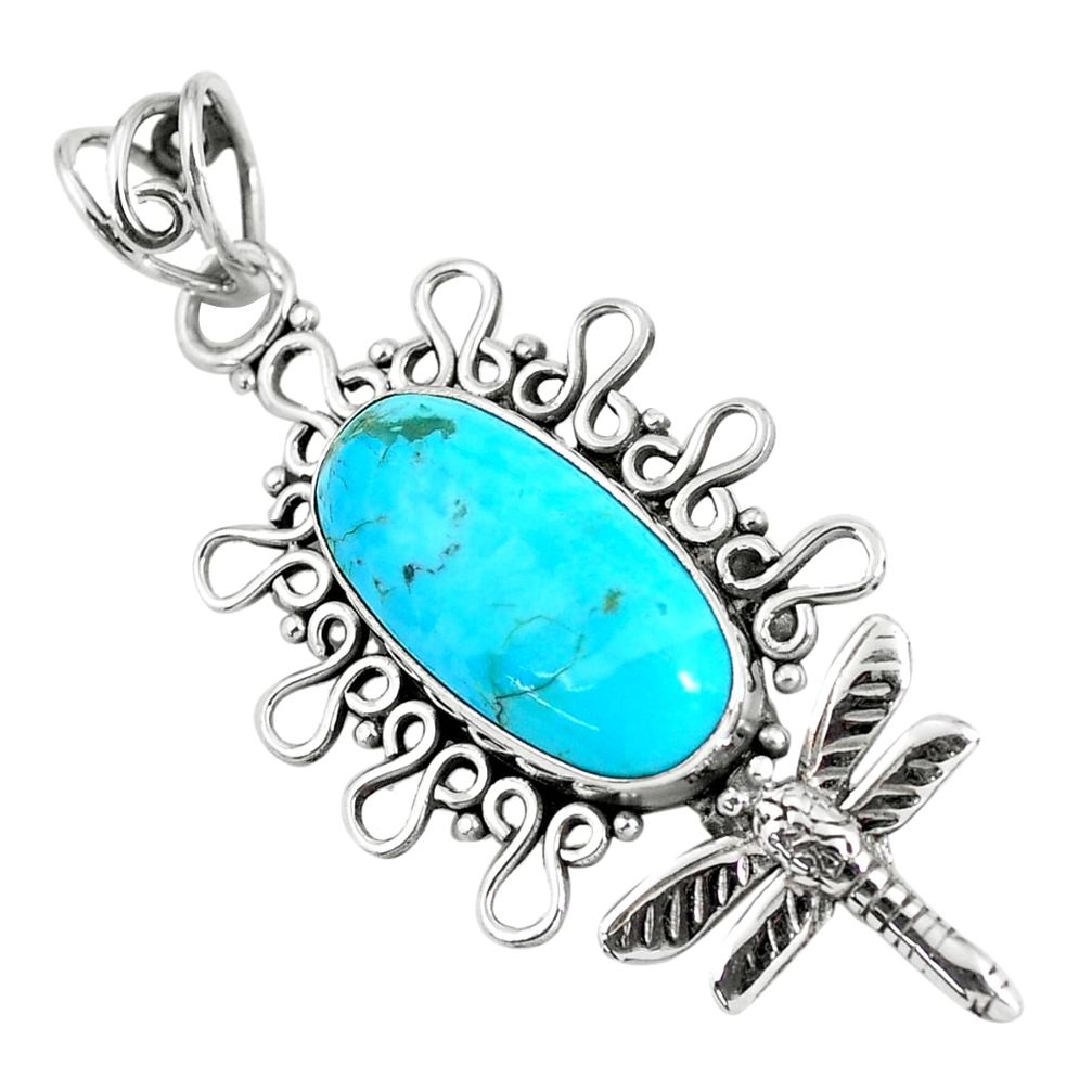 9.67cts green arizona mohave turquoise oval 925 silver dragonfly pendant p59783