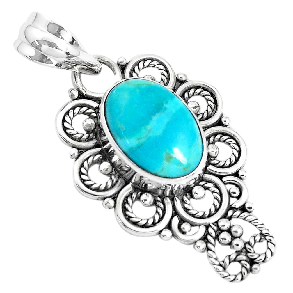 6.27cts green arizona mohave turquoise oval 925 sterling silver pendant p39408