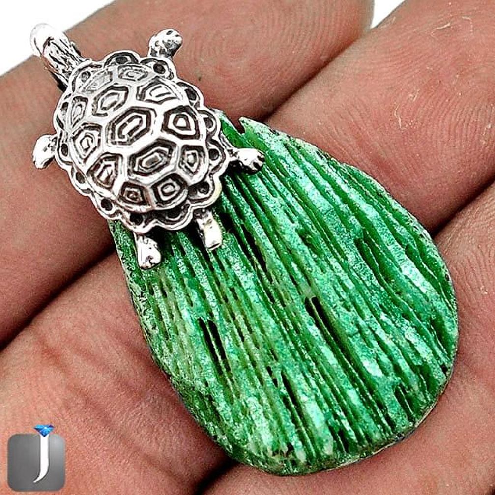 26.54cts GREEN CARDITA SHELL 925 STERLING SILVER TORTOISE PENDANT JEWELRY G47085