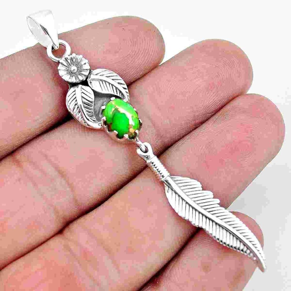 2.33cts green copper turquoise 925 sterling silver dreamcatcher pendant p27667