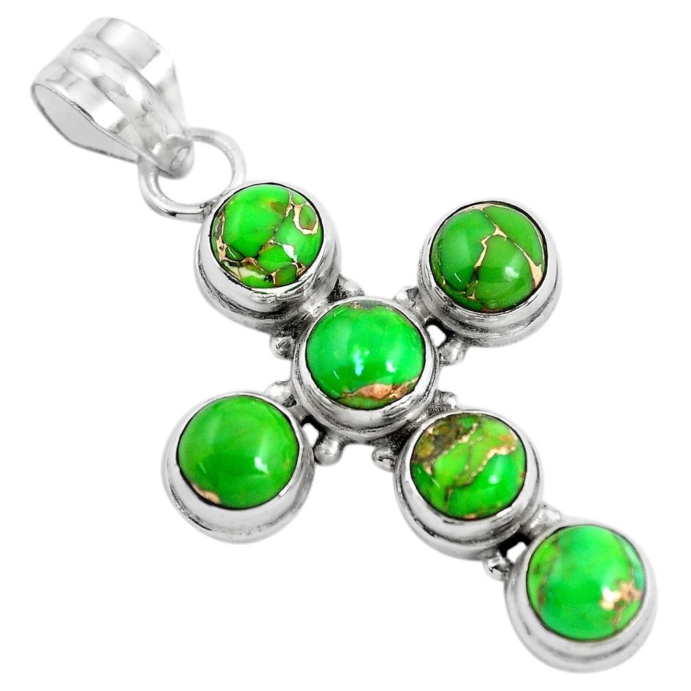 7.66cts green copper turquoise 925 sterling silver holy cross pendant p35966