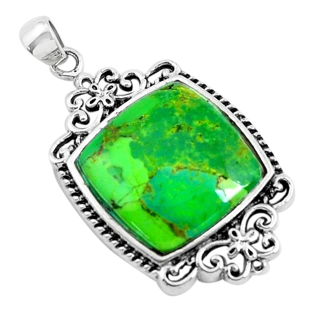 7.56cts green copper turquoise 925 sterling silver pendant jewelry c1806