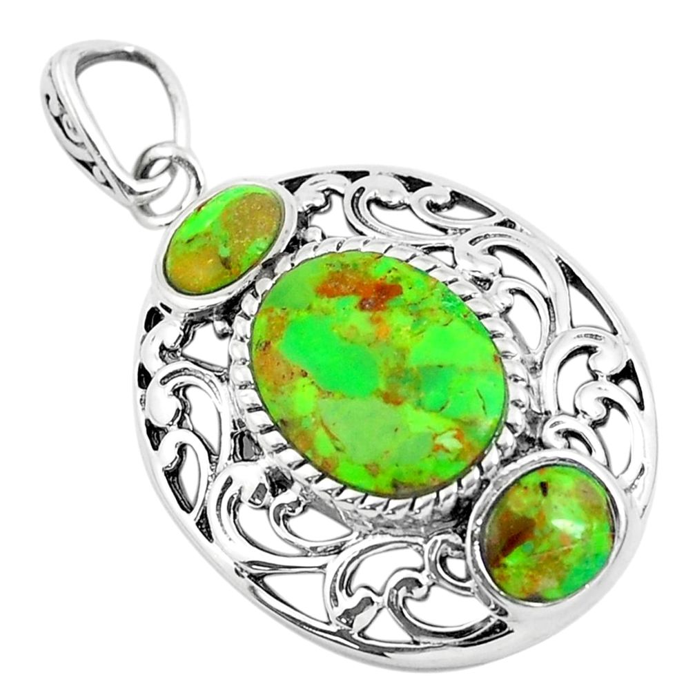 6.58cts green copper turquoise 925 sterling silver pendant jewelry c1810