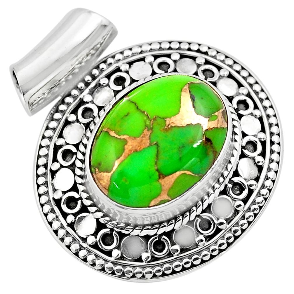 9.92cts green copper turquoise 925 sterling silver pendant jewelry p86576