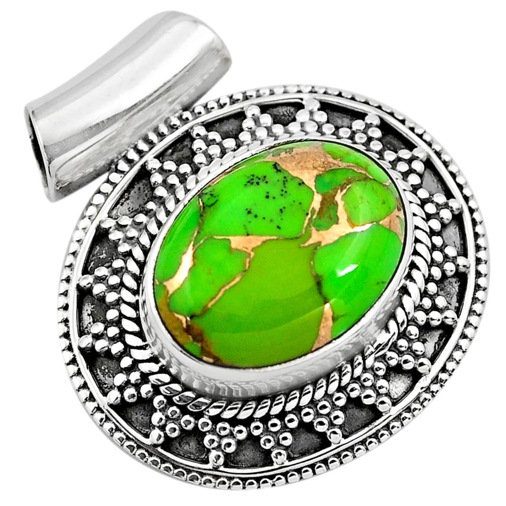 9.44cts green copper turquoise 925 sterling silver pendant jewelry p86578