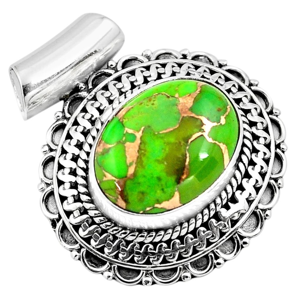 9.44cts green copper turquoise 925 sterling silver pendant jewelry p86593