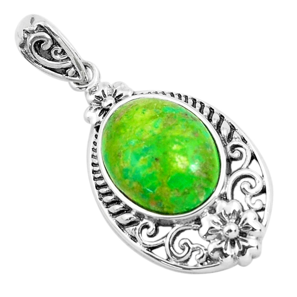 LAB 5.54cts green copper turquoise oval 925 sterling silver pendant jewelry c1816