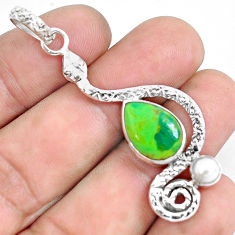 5.87cts green copper turquoise pearl 925 sterling silver snake pendant p49213
