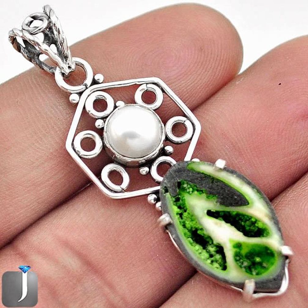 9.04cts GREEN FLORIDA AUGER SHELL PEARL 925 STERLING SILVER PENDANT F23941