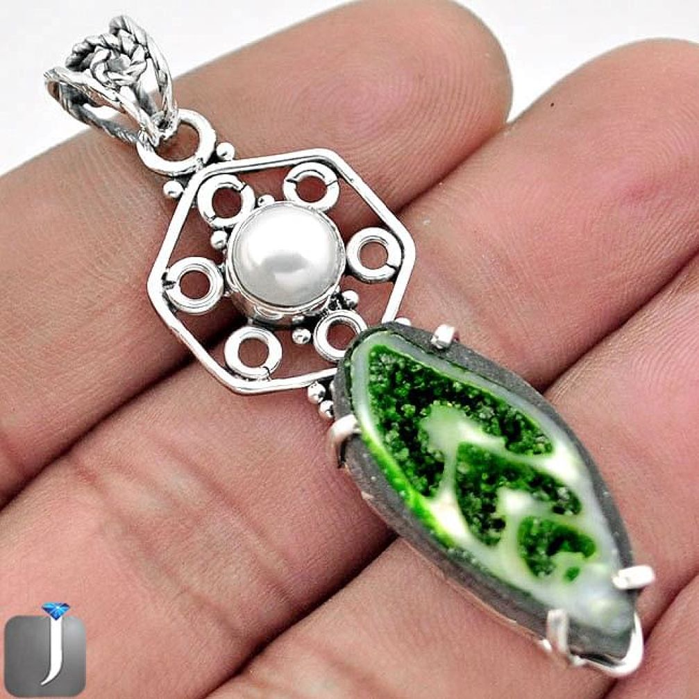 11.60cts GREEN FLORIDA AUGER SHELL PEARL 925 STERLING SILVER PENDANT F23942