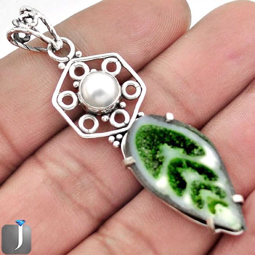 12.39cts GREEN FLORIDA AUGER SHELL PEARL 925 STERLING SILVER PENDANT F23952