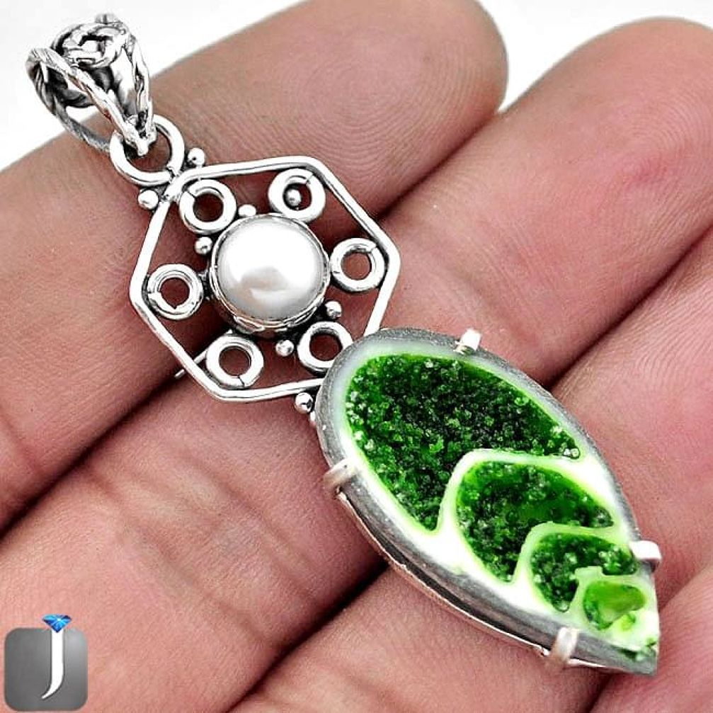 12.52cts GREEN FLORIDA AUGER SHELL PEARL 925 STERLING SILVER PENDANT F27948