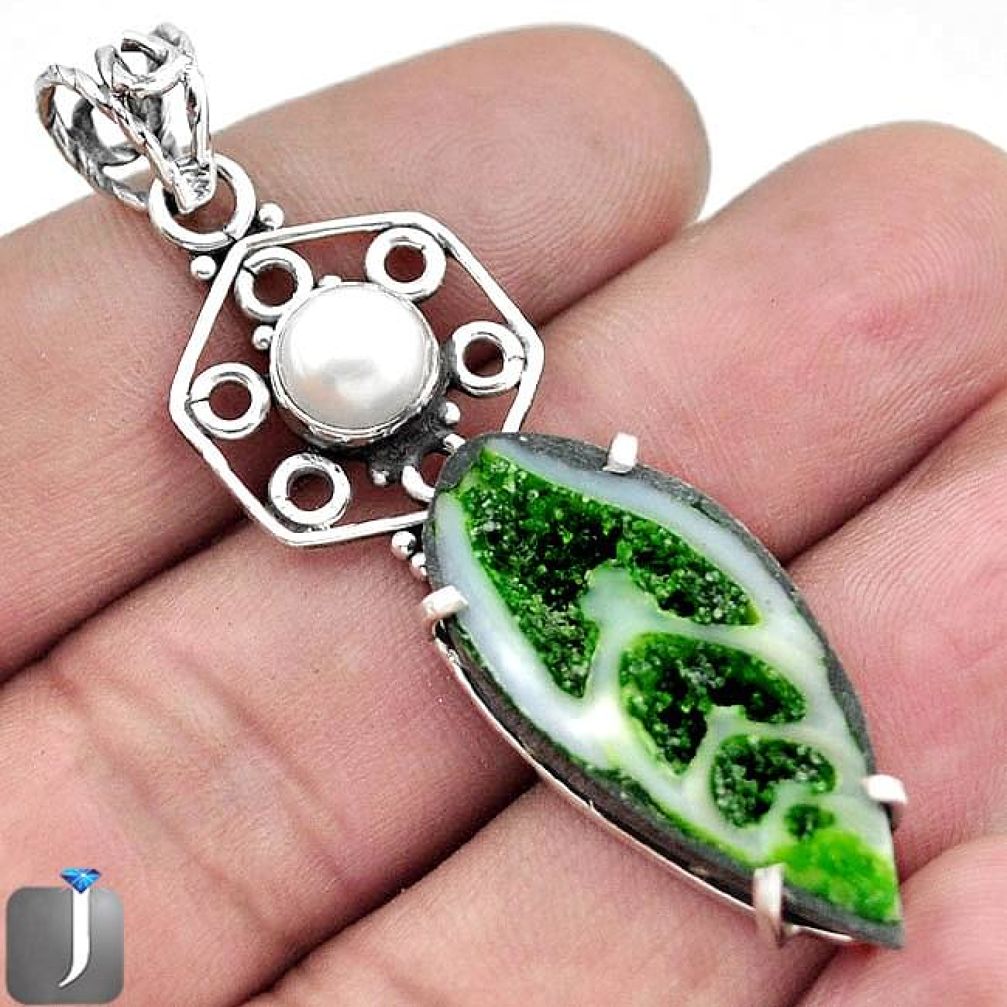 13.68cts GREEN FLORIDA AUGER SHELL PEARL 925 STERLING SILVER PENDANT F27951