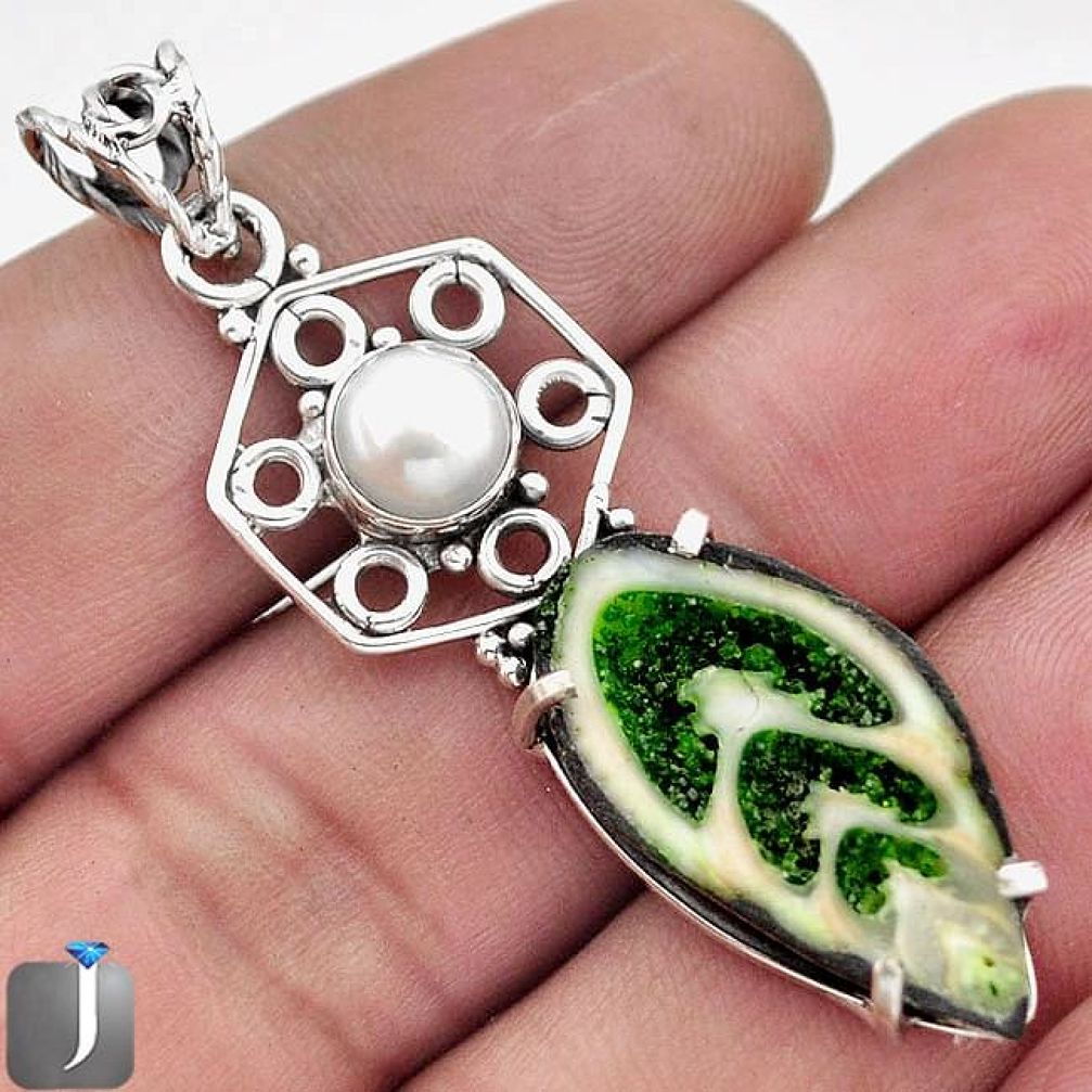 12.43cts GREEN FLORIDA AUGER SHELL PEARL 925 STERLING SILVER PENDANT F27955