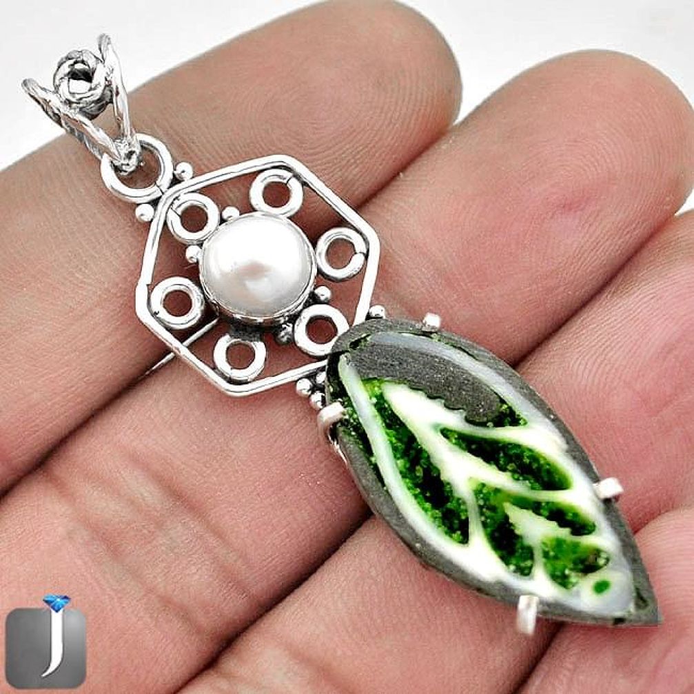 12.80cts GREEN FLORIDA AUGER SHELL PEARL 925 STERLING SILVER PENDANT F31943