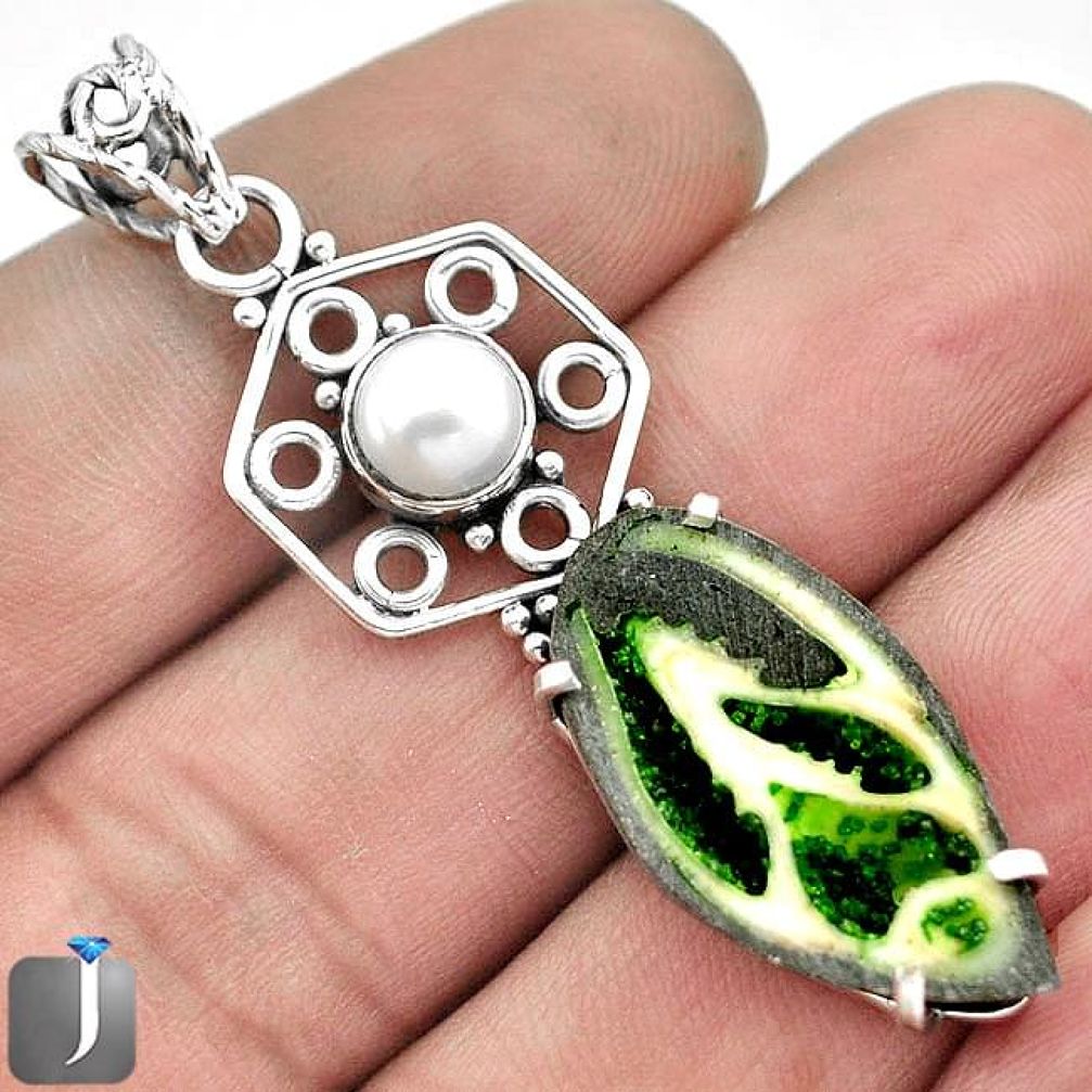 10.80cts GREEN FLORIDA AUGER SHELL PEARL 925 STERLING SILVER PENDANT F31953
