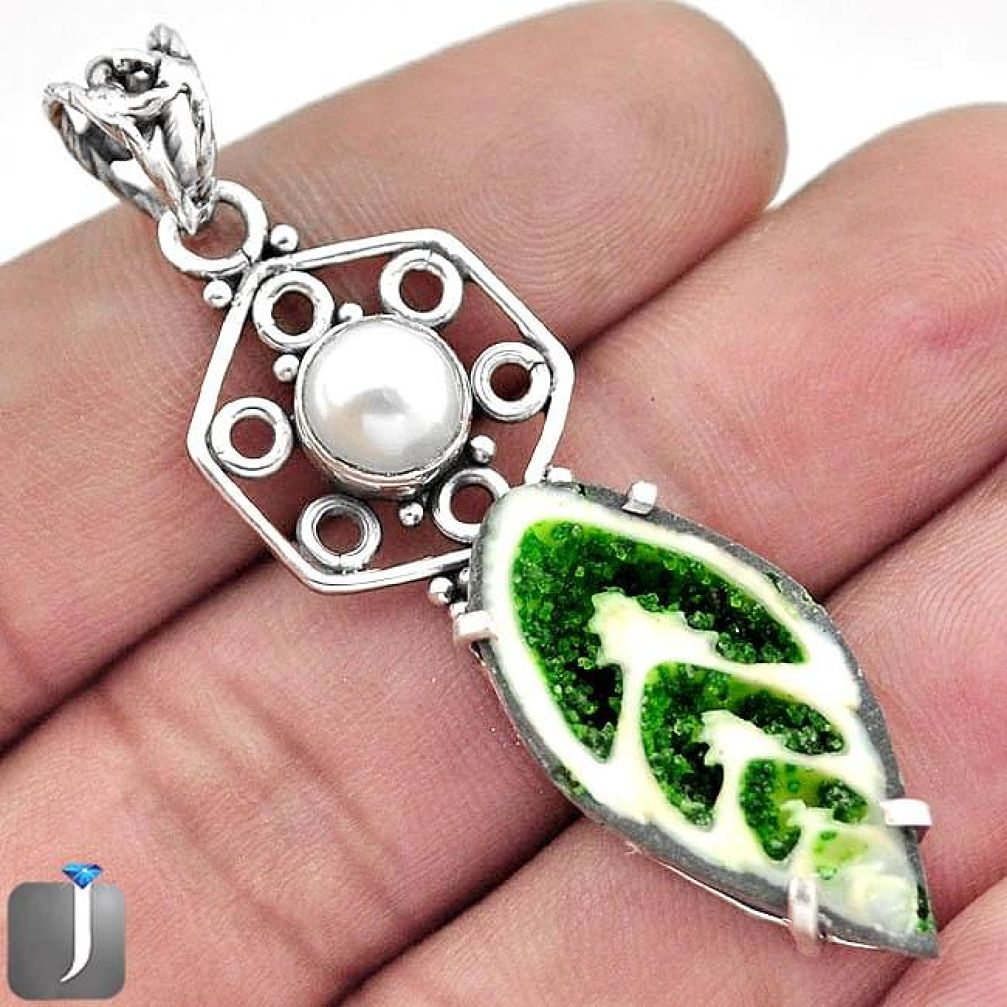 12.80cts GREEN FLORIDA AUGER SHELL PEARL 925 STERLING SILVER PENDANT F31958