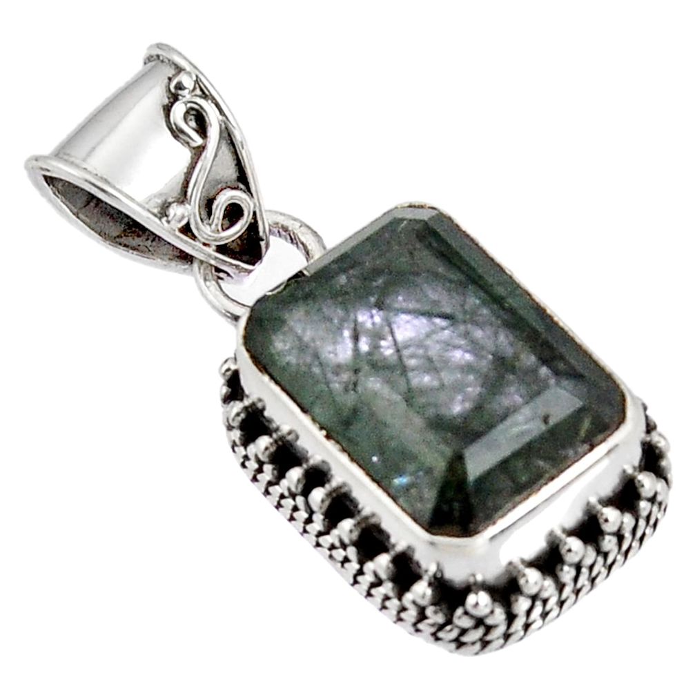 7.13cts green natural rutile 925 sterling silver pendant jewelry p90353