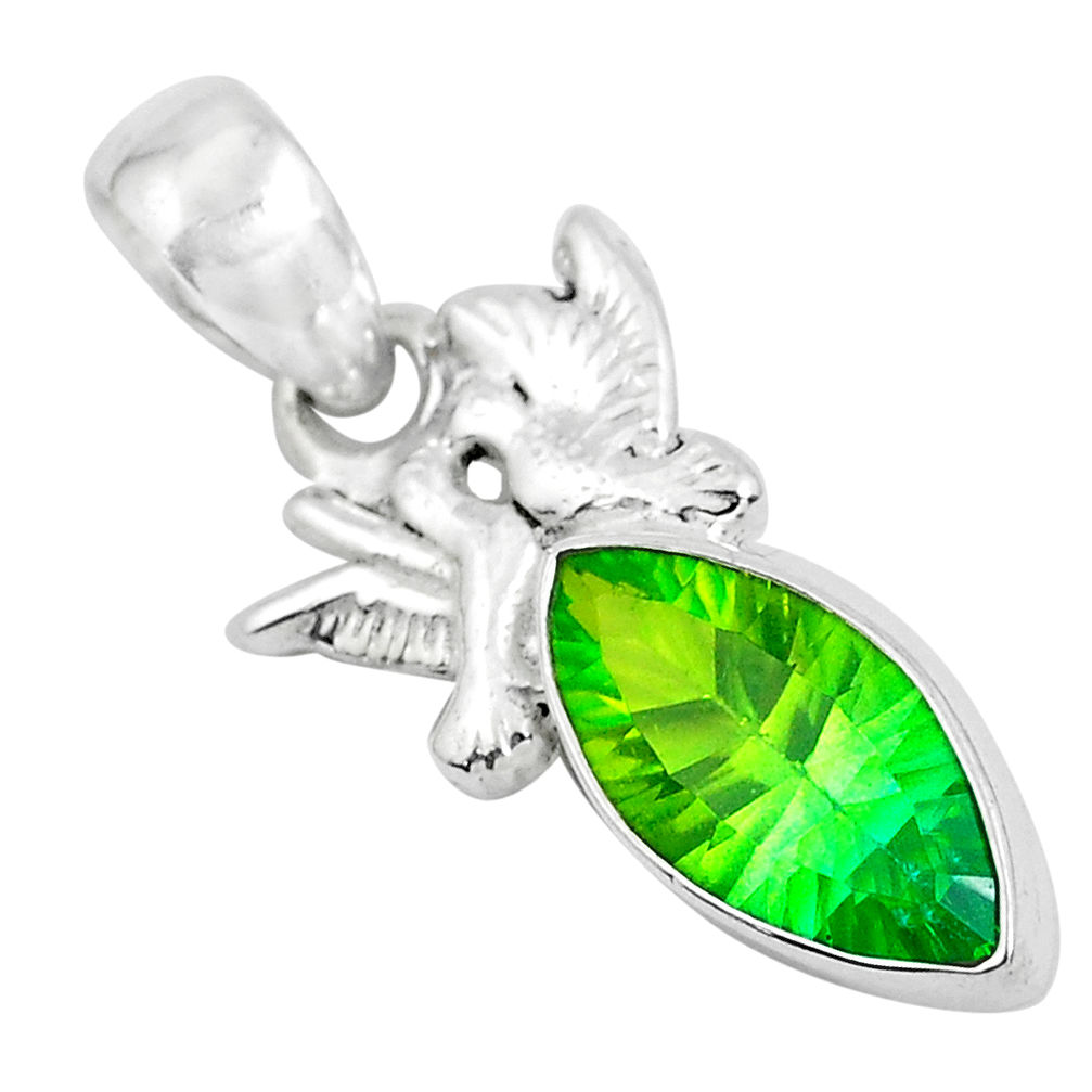 7.54cts green tourmaline (lab) 925 sterling silver love birds pendant d31246