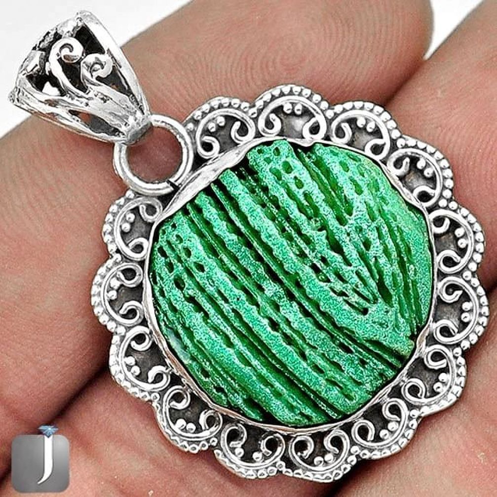 INCREDIBLE RARE GREEN CARDITA SHELL 925 STERLING SILVER PENDANT JEWELRY G31682