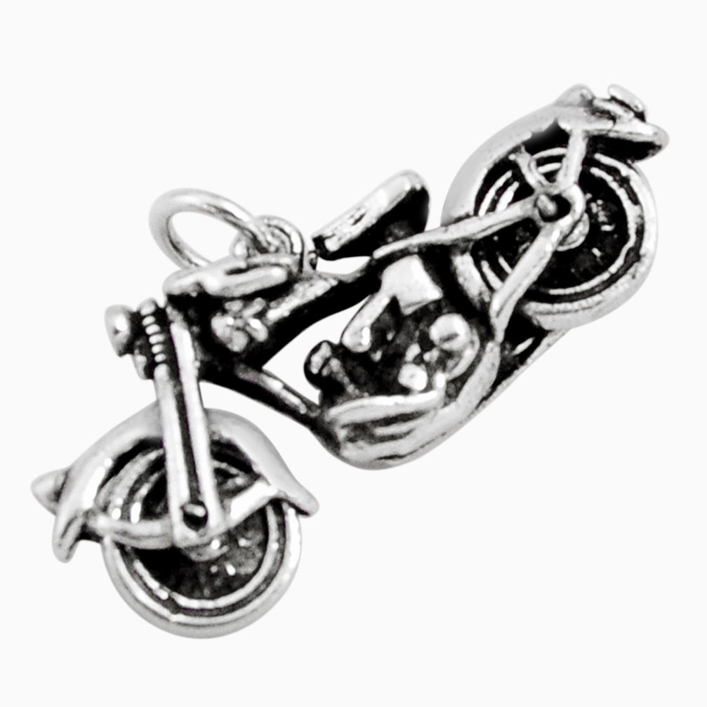 7.02gms indonesian bali style solid 925 sterling silver bike pendant c5279