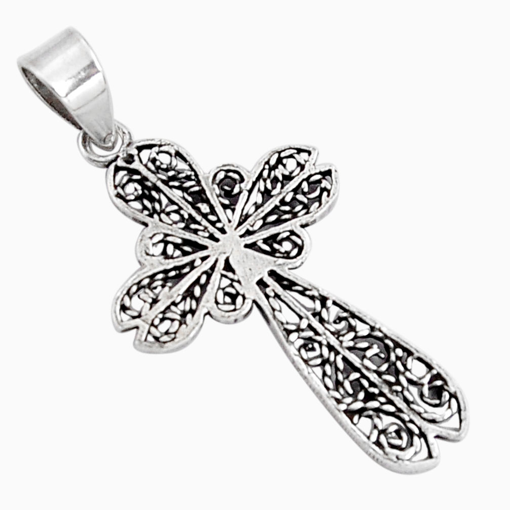 3.26gms indonesian bali style solid 925 sterling silver holy cross pendant c5287