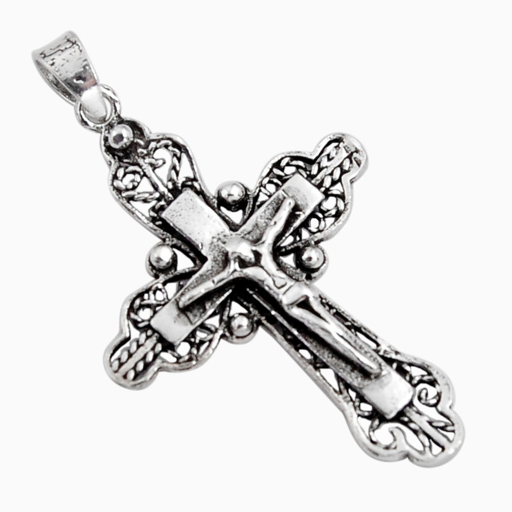 5.26gms indonesian bali style solid 925 sterling silver holy cross pendant c5293