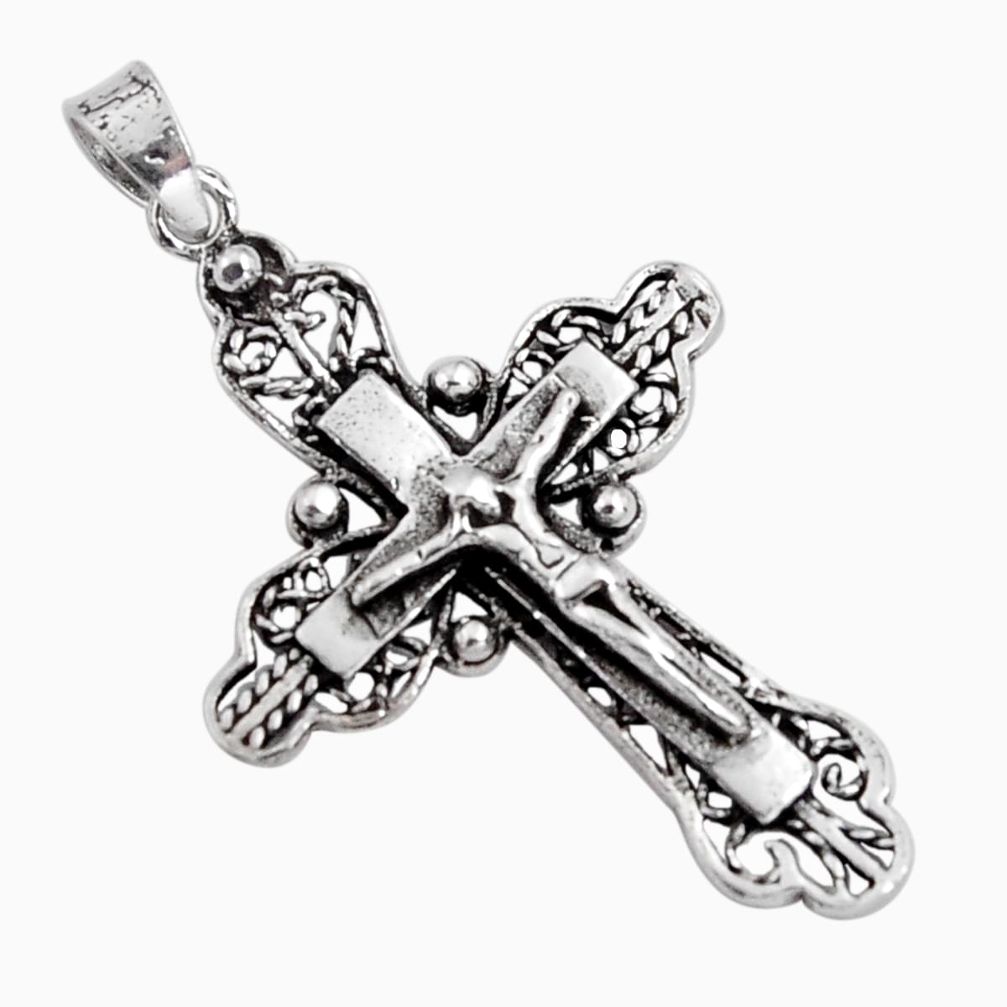 4.87gms indonesian bali style solid 925 sterling silver holy cross pendant c5294