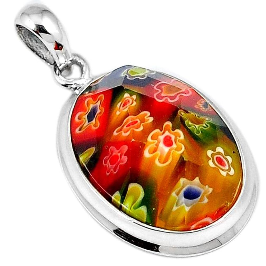 Italian murano flower glass 925 sterling silver pendant jewelry h45877