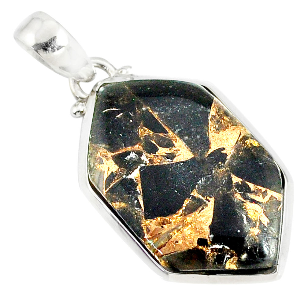 14.79ct mother of pearl golden black obsidian 925 sterling silver pendant r81090