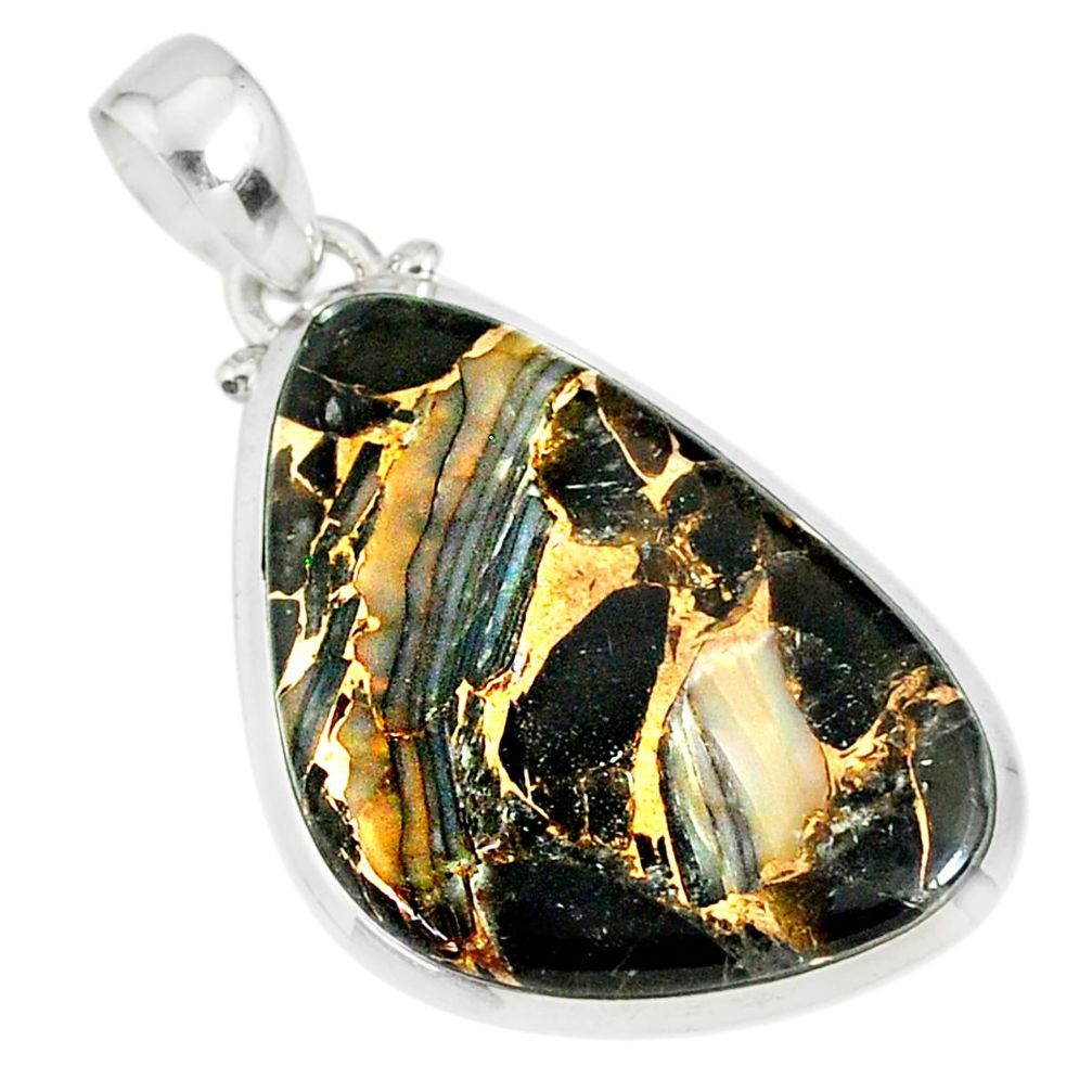15.26ct mother of pearl golden black obsidian 925 sterling silver pendant r81099