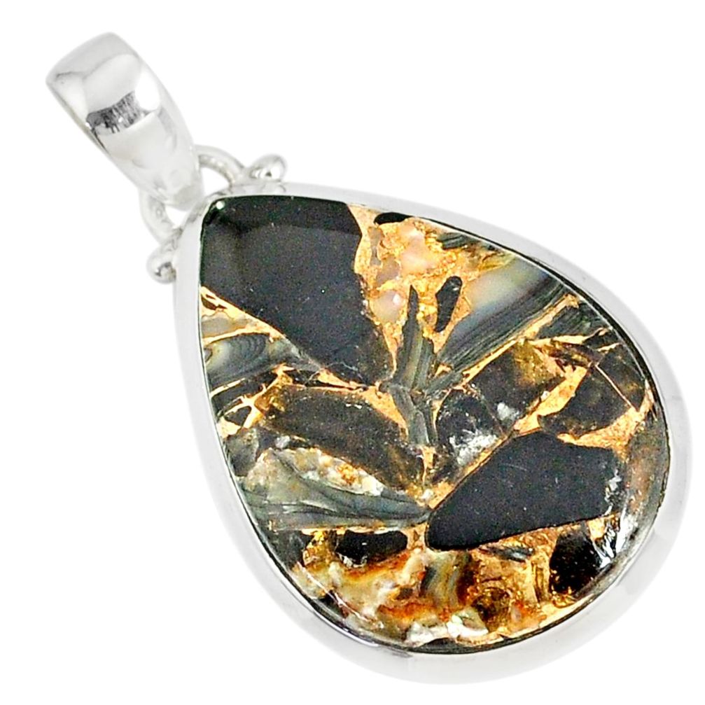 15.31ct mother of pearl golden black obsidian 925 sterling silver pendant r81093