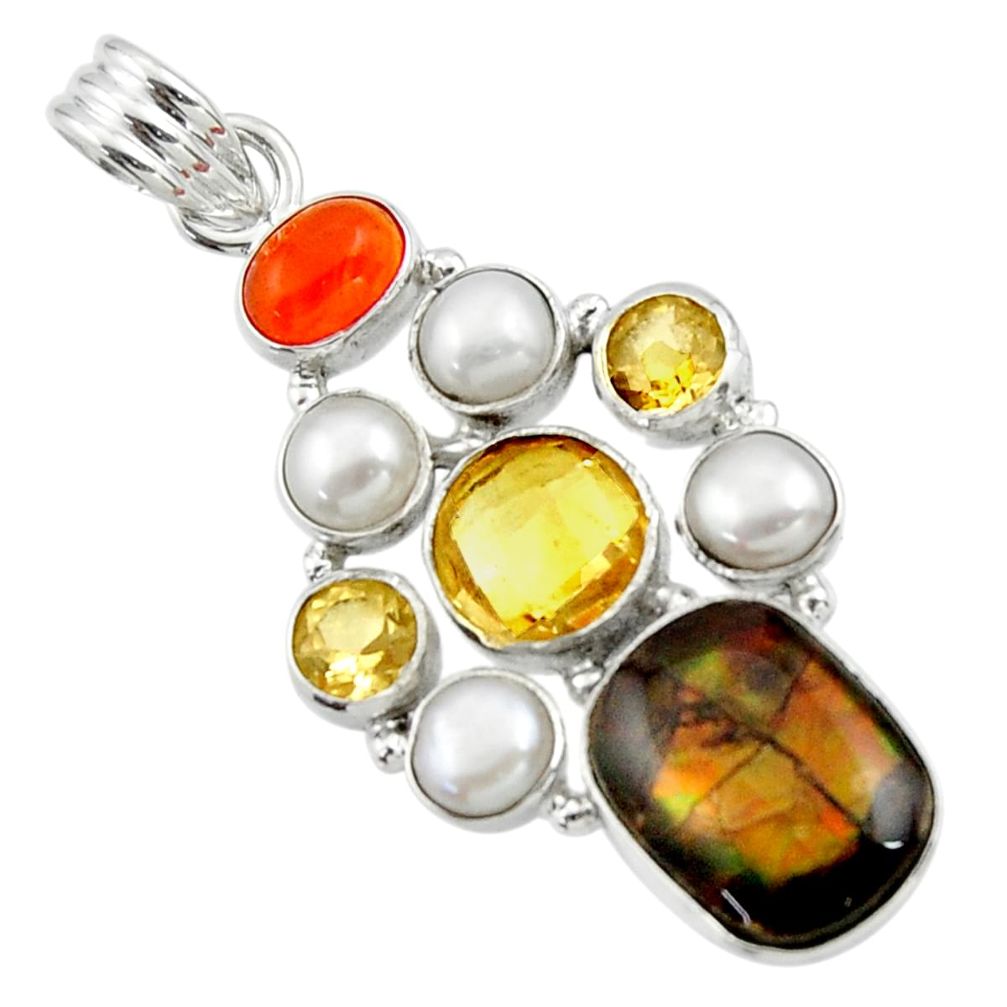 15.71ct natural ammolite canadian cornelian carnelian 925 silver pendant r44544