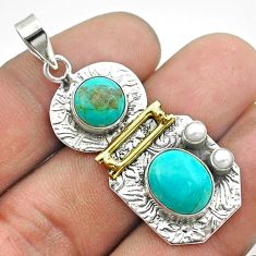 7.51cts 2 stone arizona mohave turquoise pearl silver 14k gold pendant t55654