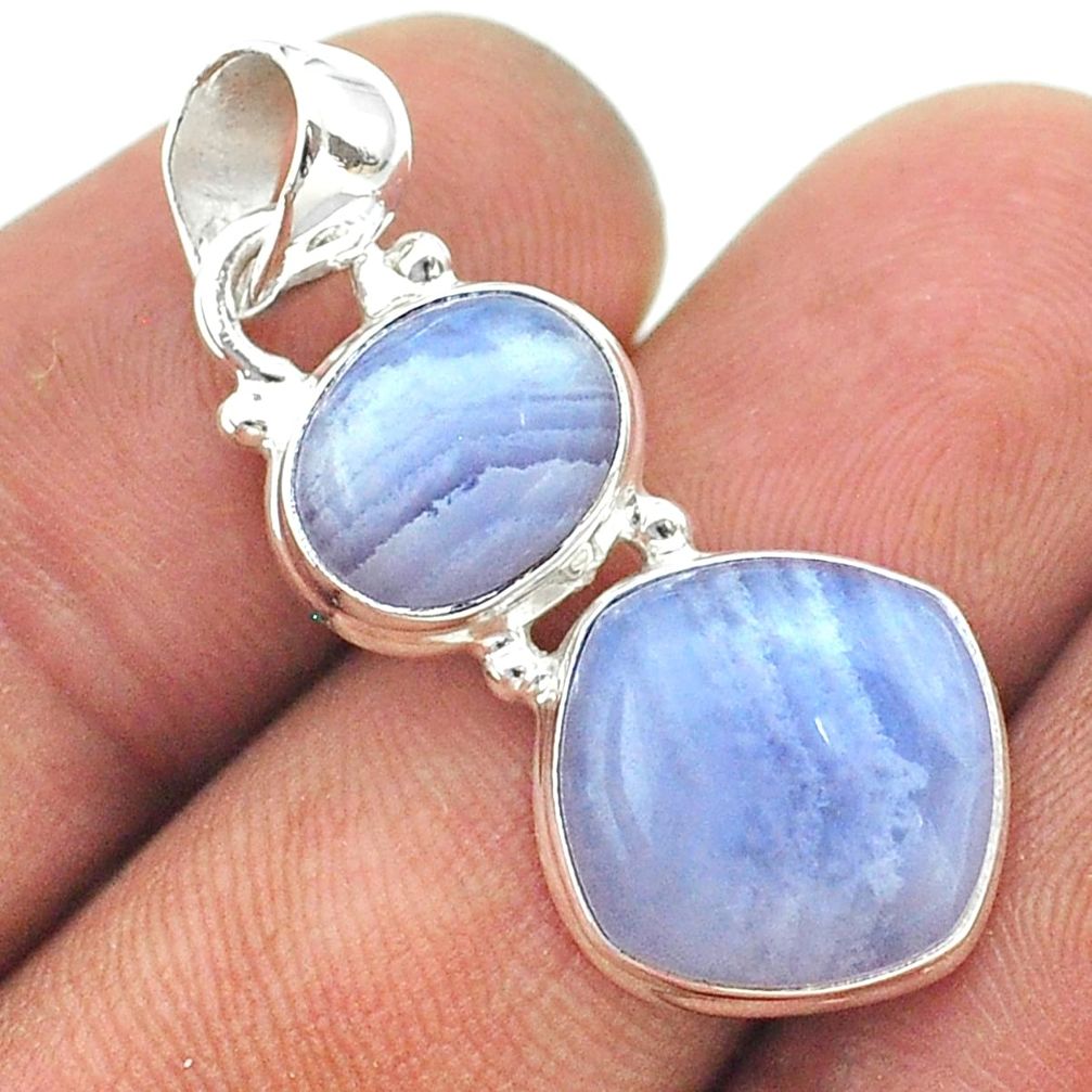 9.96cts 2 stone natural blue lace agate 925 sterling silver pendant t55158