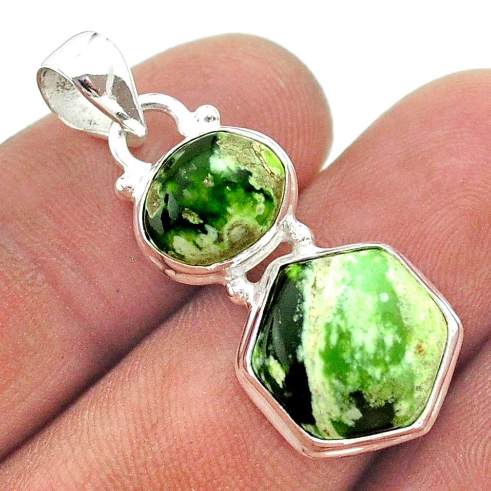 9.18cts 2 stone natural green chrome chalcedony silver hexagon pendant t55165