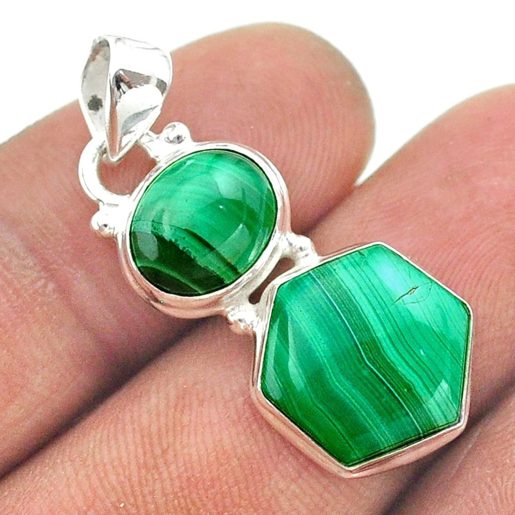 10.84cts 2 stone natural green malachite 925 silver pendant jewelry t55151