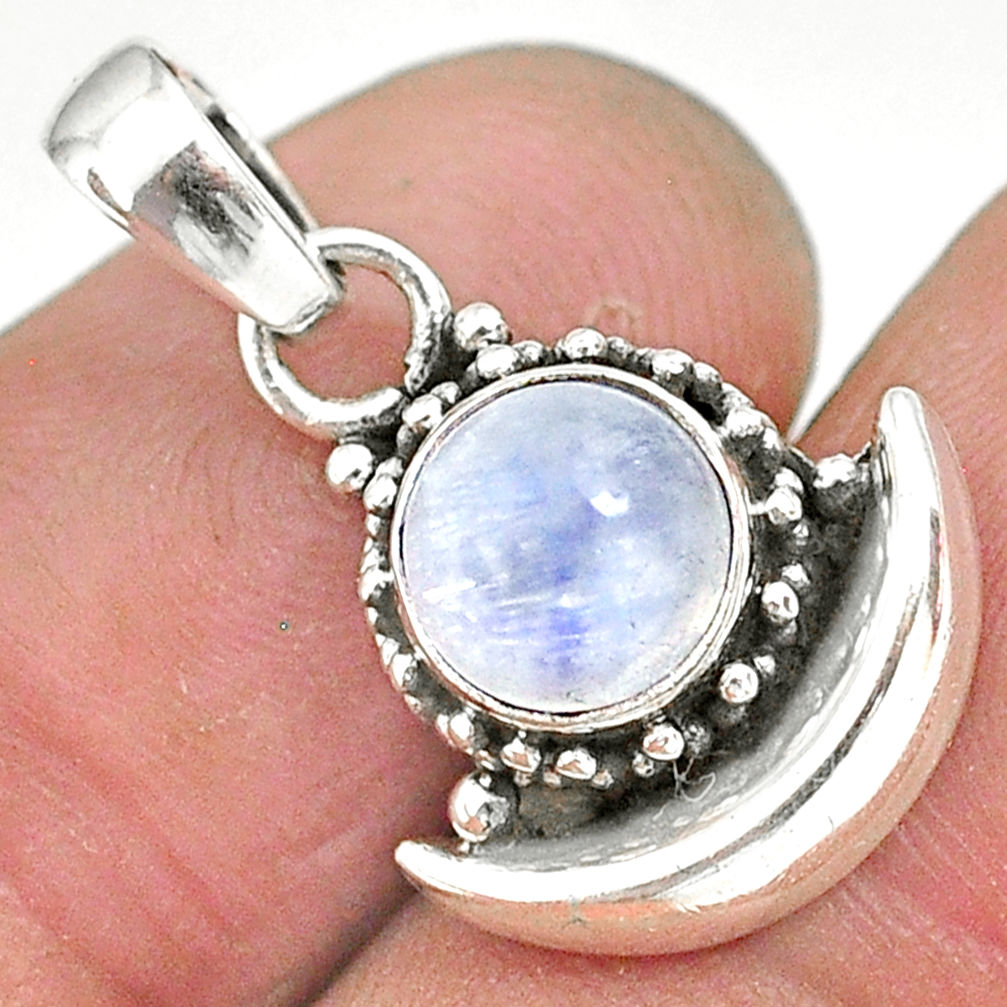 2.44ct natural rainbow moonstone 925 sterling silver moon pendant jewelry r89614
