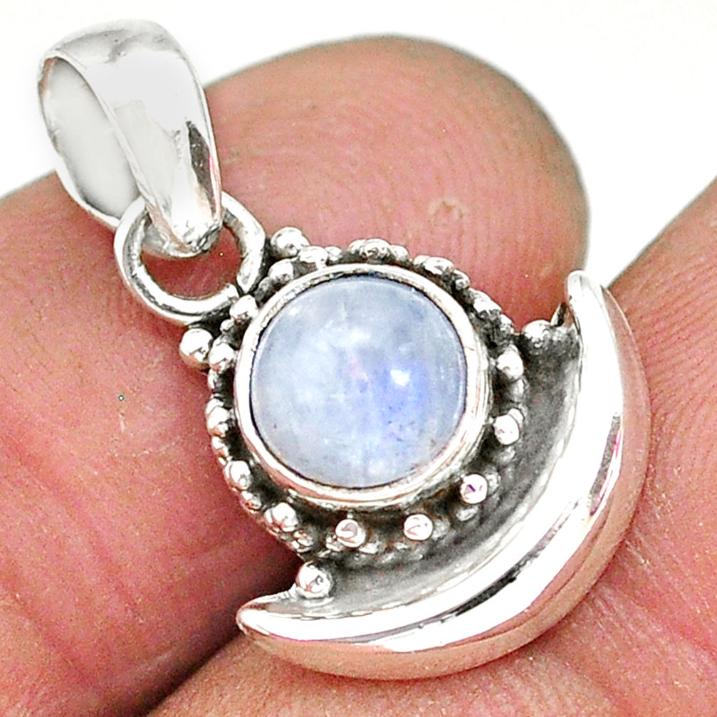 2.63ct natural rainbow moonstone 925 sterling silver moon pendant jewelry r89572
