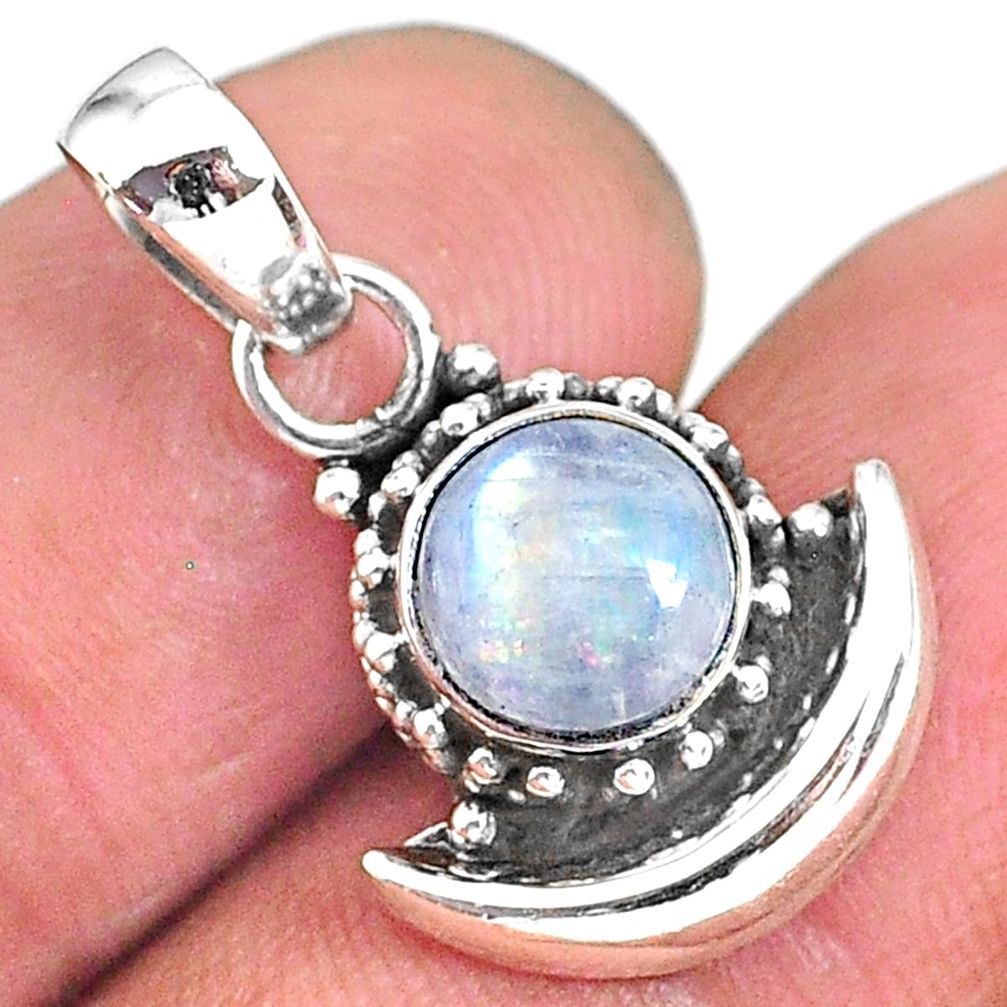 2.76ct natural rainbow moonstone 925 sterling silver moon pendant jewelry r89559