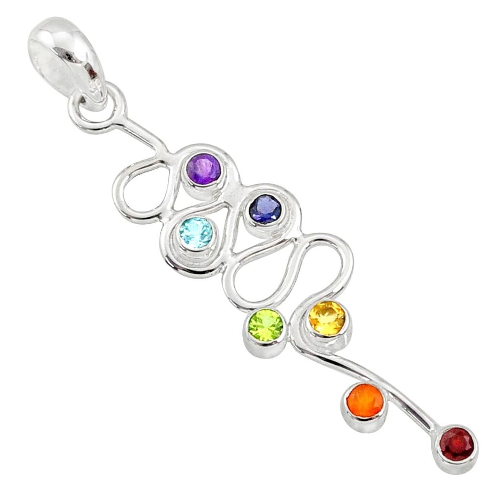 2.92ct natural multi gemstone kundalini 925 silver healing chakra pendant r65238