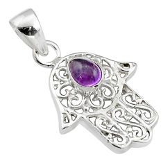 1.50cts natural purple amethyst 925 sterling silver hand of god hamsa pendant