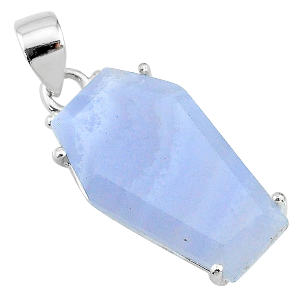 25 sterling silver 13.13cts coffin natural blue lace agate fancy pendant t12018