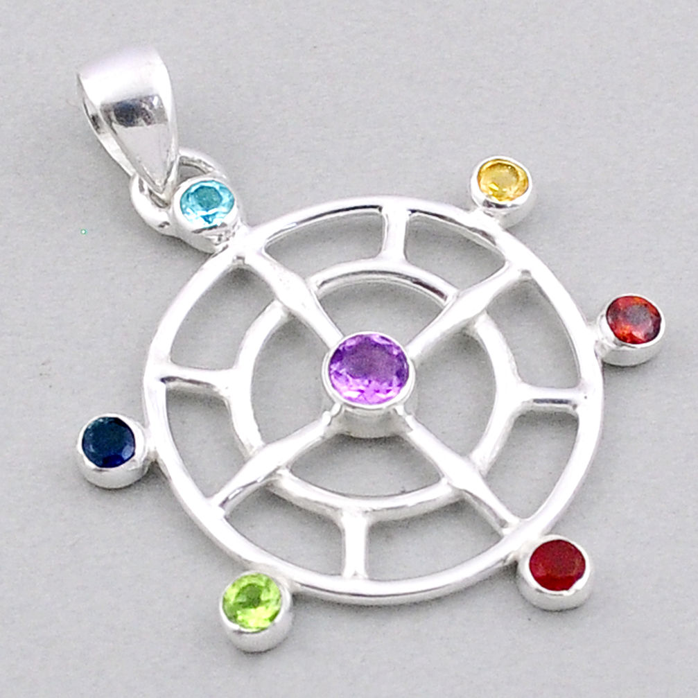 3.00cts natural multicolor multi gemstone 925 sterling silver chakra pendant