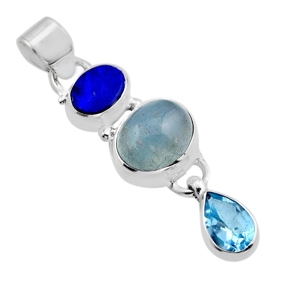 7.61cts 3 stone aquamarine doublet opal australian topaz silver pendant y85657